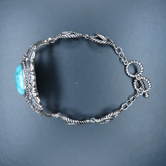 Sterling Silver Ornate Adjustable Turquoise Bracelet - Picture 8 of 11